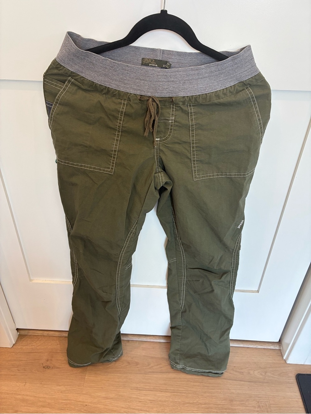 Prana Olive Green Cargo Pants with Gray Knit Waistband - Picture 1 of 3